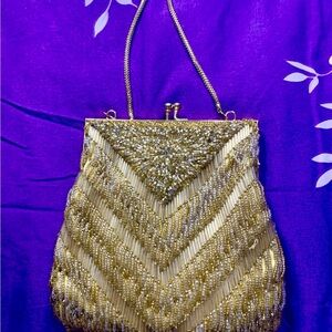 Vintage LaRegale Gold Beaded Evening Handbag